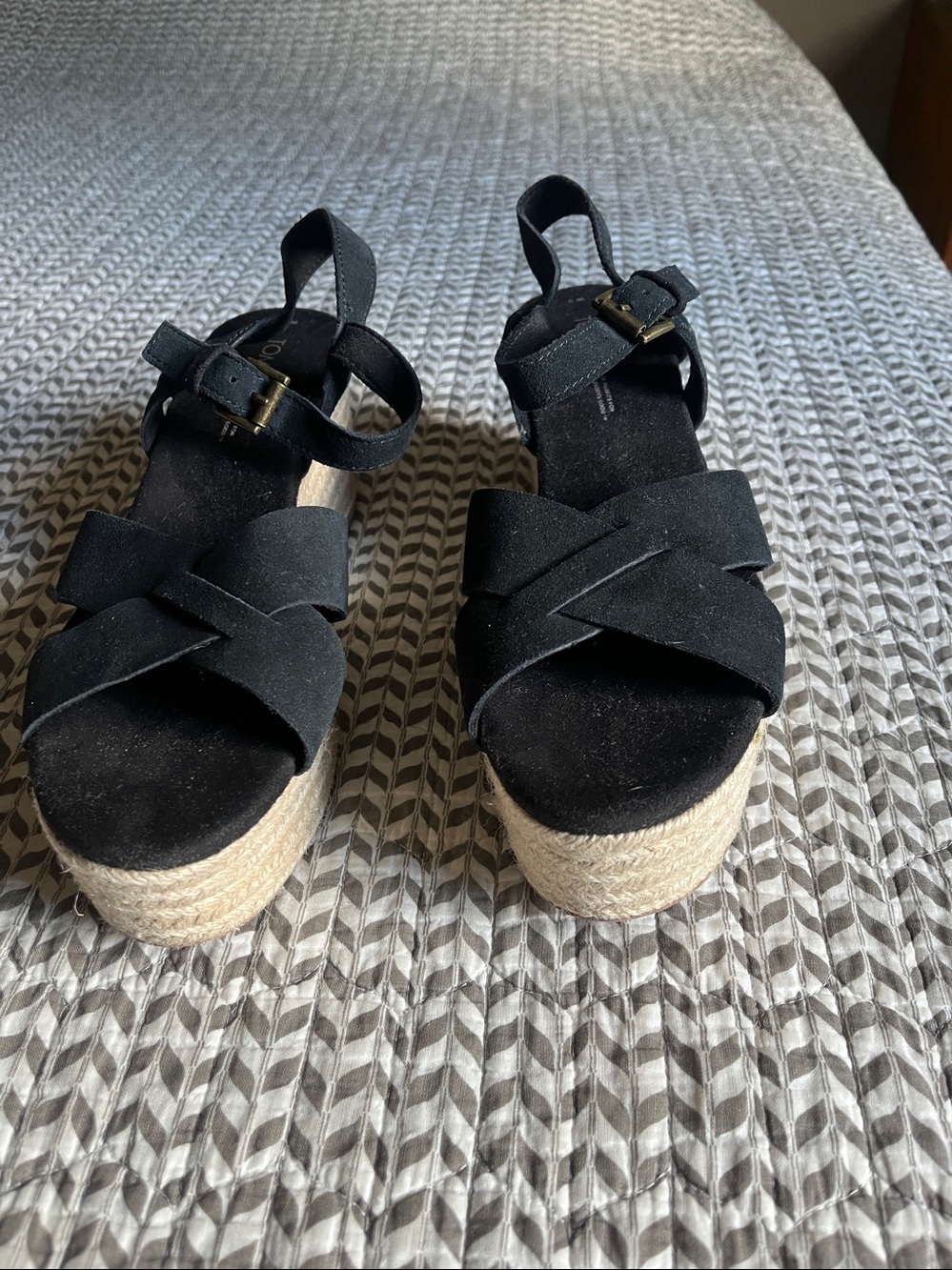 TOMS Black Espadrille Platform Wedge Sandals